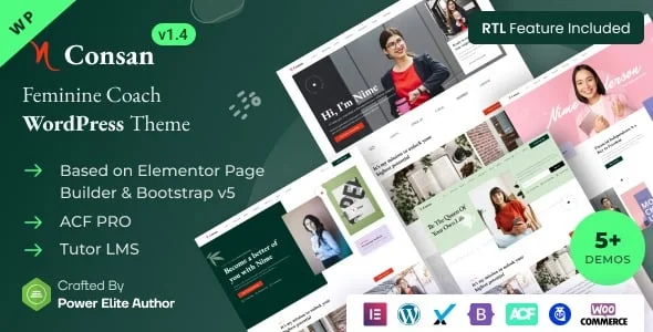Consan - Feminine Coach & Consulting WordPress Theme — homepage layout
