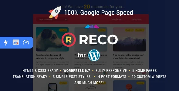 Reco - Minimal Lightweight AMP Theme for Freebies — homepage layout
