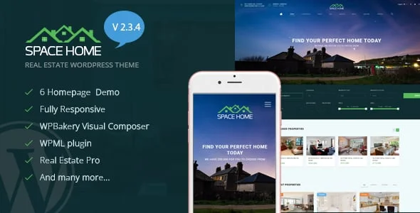 Space Home - Real Estate WordPress Theme — homepage layout