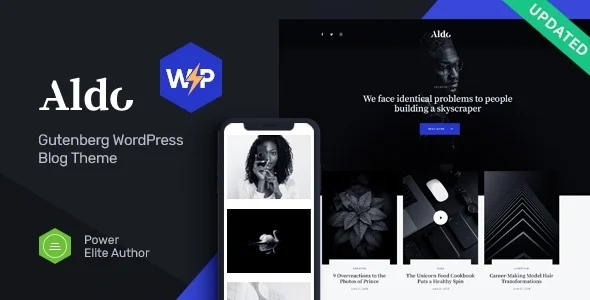 Aldo | Gutenberg WordPress Theme Black & White WordPress theme homepage layout for a blog magazine website