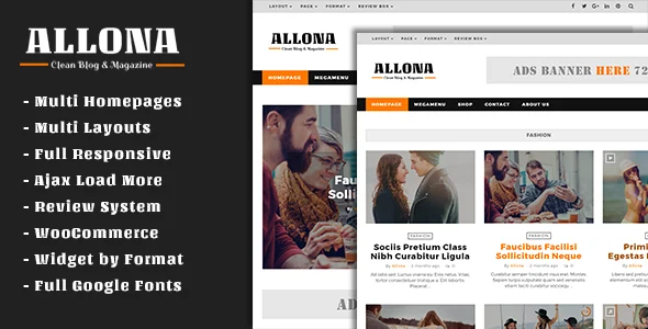 Allona - Clean & Beautiful Blog and Magazine Theme WordPress theme homepage layout for a Allona magazine website