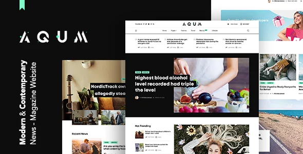 Aqum | Contemporary Magazine WordPress Theme WordPress theme homepage layout for a ads magazine website
