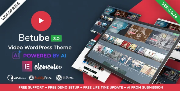BeTube - Video WordPress Theme WordPress theme homepage layout for a advertising magazine website