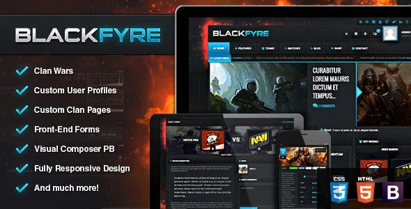 Blackfyre - Create Your Own Gaming Community WordPress theme homepage layout for a buddypress magazine website