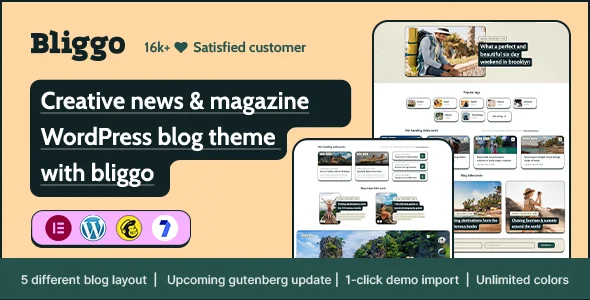 Bliggo - News & Magazine WordPress Blog Theme WordPress theme homepage layout for a article magazine website