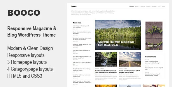 Booco - Responsive Magazine & Blog WordPress Theme WordPress theme homepage layout for a blog magazine website