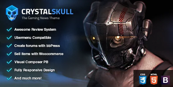 CrystalSkull - Gaming Magazine WordPress Theme WordPress theme homepage layout for a buddypress magazine website