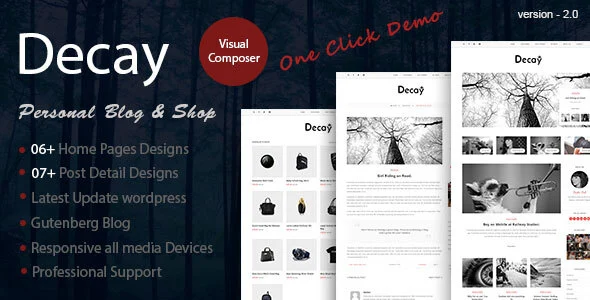 Decay - A Responsive Personal Blog & Woocommerce Shop WordPress Theme WordPress theme homepage layout for a blog magazine website
