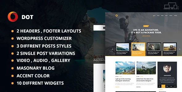 Dot Blog Pro - Creative WordPress Theme For Bloggers WordPress theme homepage layout for a blog magazine website