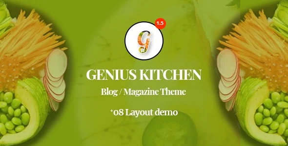 Genius Kitchen -  News Magazine and Blog Food WordPress Theme WordPress theme homepage layout for a chef recipes magazine website
