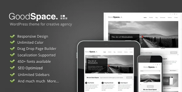 Good Space - Responsive Minimal WordPress WordPress theme homepage layout for a agency magazine website