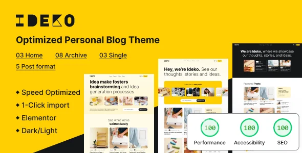 Ideko - Modern & Lightweight WordPress Theme WordPress theme homepage layout for a blogging magazine website