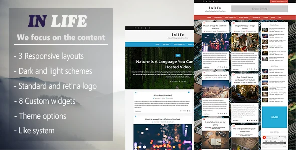 InLife - Blog & Magazine WordPress theme WordPress theme homepage layout for a blog magazine website