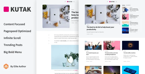 Kutak - Minimal Blog WordPress Theme WordPress theme homepage layout for a blog magazine website