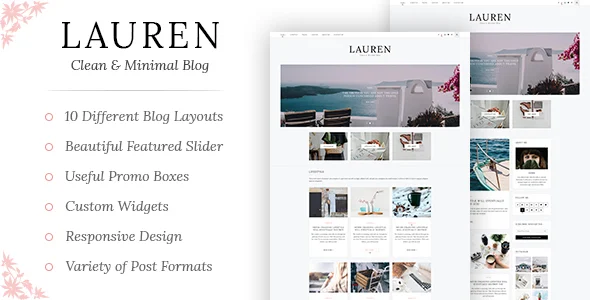 Lauren - Clean & Minimal Blog WordPress Theme WordPress theme homepage layout for a blog template magazine website