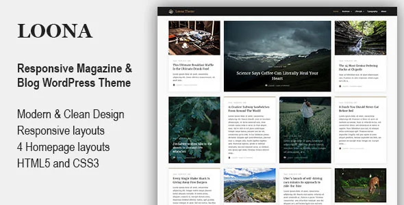 Loona - Personal Blog & Magazine WordPress Theme WordPress theme homepage layout for a blog magazine website