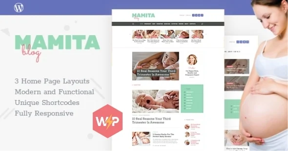 Mamita | Pregnancy & Maternity Cinic Blog WordPress Theme WordPress theme homepage layout for a baby magazine website