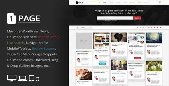 1Page - Masonry WordPress News / interesting links — homepage layout