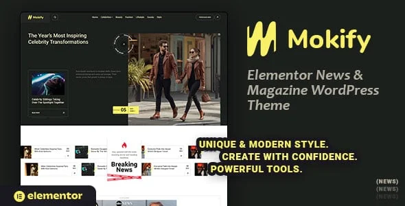 Mokify - Elementor News & Magazine WordPress Theme — homepage layout