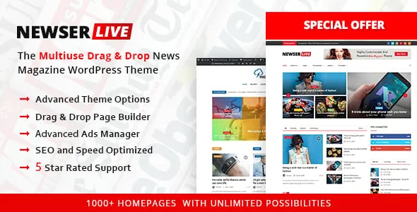 Newser - Newspaper & Magazine WordPress Theme — homepage layout