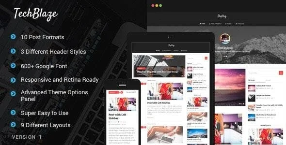 TechBlaze - Professional WordPress Blog Theme — homepage layout