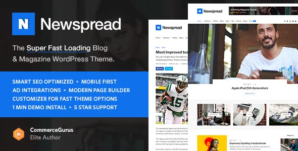 Newspread - Magazine, Blog, Newspaper and Review WordPress Theme WordPress theme homepage layout for a ad optimized magazine website