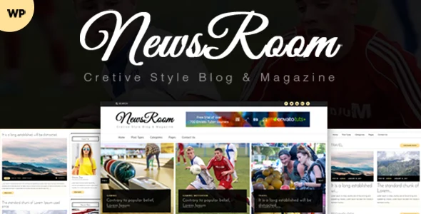 Newsroom - News, Magazine, Blog WordPress Theme WordPress theme homepage layout for a blog magazine website