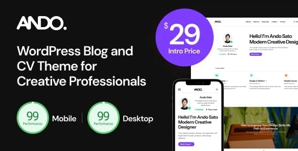 Ando - WordPress Blog and CV Theme for Creative Professionals — homepage layout