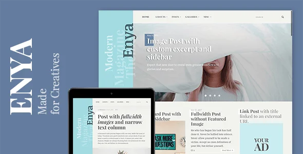 Enya - Creative Feminine WordPress Theme — homepage layout