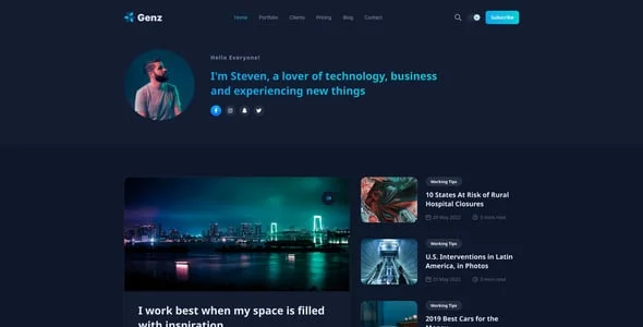 Genz - Creative Personal Blog / Portfolio Elementor WordPress Theme — design detail view