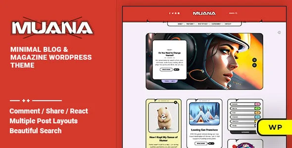 Muana - Personal Blog & Magazine WordPress Theme — homepage layout