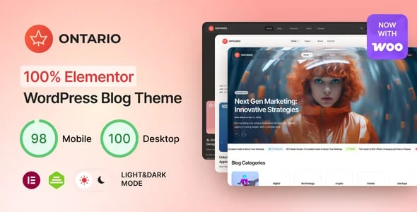 Ontario - 100% Elementor Blog WordPress Theme — homepage layout
