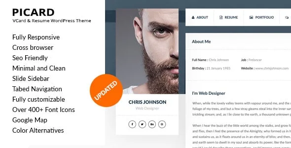 Picard - vCard & Resume WordPress Theme — homepage layout