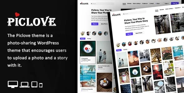 Piclove - Blog & Photos Download WordPress Theme — homepage layout