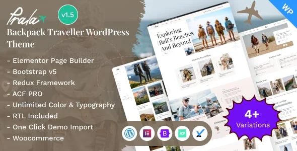 Prala - Backpack Traveler Blog Elementor WordPress Theme — homepage layout