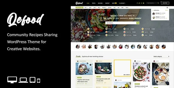 Qefood - Community Sharing WordPress Theme — homepage layout