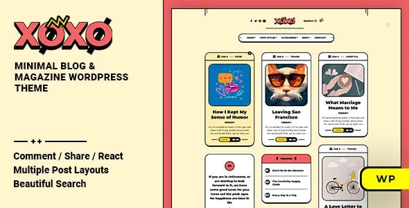 Xoxo - Personal Blog & Magazine WordPress Theme — homepage layout