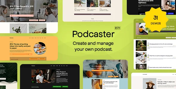 Podcaster - Multimedia WordPress Theme WordPress theme homepage layout for a audio magazine website