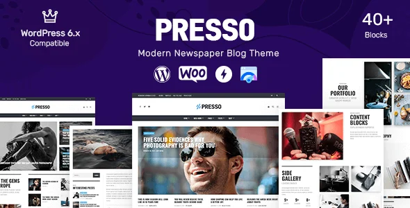 PRESSO - Modern Magazine / Newspaper / Viral Theme WordPress theme homepage layout for a blog magazine website