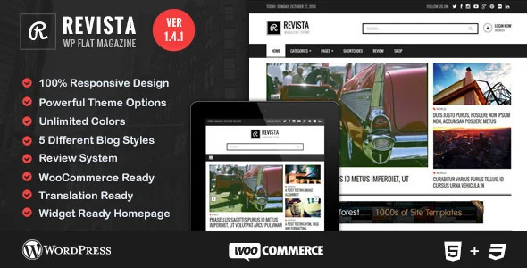 Revista - Flat Magazine WordPress Theme WordPress theme homepage layout for a blog magazine website