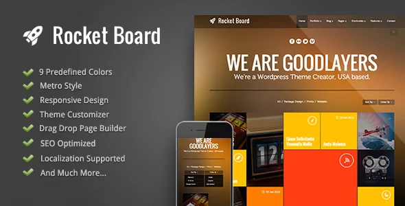Rocket Board - Metro Wordpress Theme WordPress theme homepage layout for a board magazine website