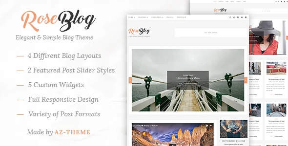 Rose - Elegant & Simple WordPress Blog Theme WordPress theme homepage layout for a blogger magazine website