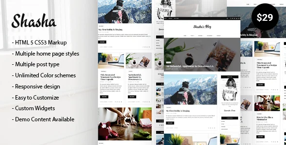 Shasha WordPress Blog Theme WordPress theme homepage layout for a blog magazine website
