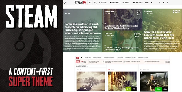Steam - Responsive Retina Review Magazine Theme WordPress theme homepage layout for a ajax magazine website