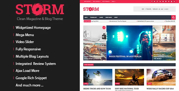Storm - Magazine and Blog WordPress Theme WordPress theme homepage layout for a blog magazine website