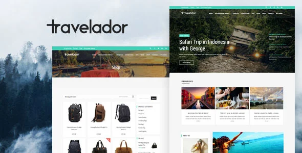 Travelador - Blog Tourism & WooCommerce Shop Theme WordPress theme homepage layout for a blog trip magazine website