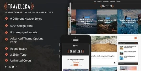 Travelera - WordPress Blog Theme WordPress theme homepage layout for a blog magazine website