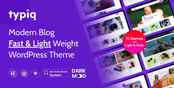 Typiq – Modern & Lightweight Blog WordPress Theme WordPress theme homepage layout for a blog magazine website