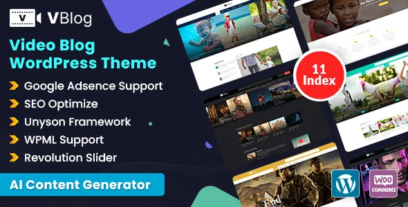 V-Blog – Magazine Podcast & Video Blog WordPress Theme with AI Blog Content Generator WordPress theme homepage layout for a blog magazine website