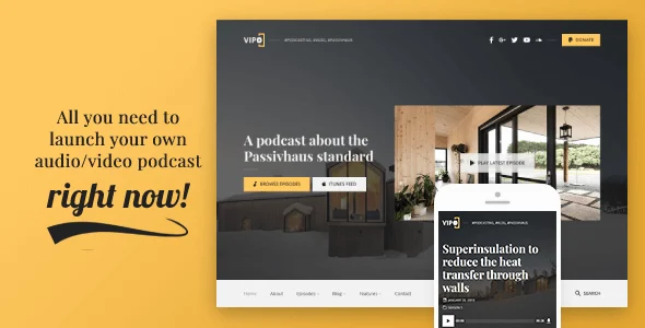 Vipo - Audio / Video Podcast & Vlog WordPress Theme WordPress theme homepage layout for a audio magazine website
